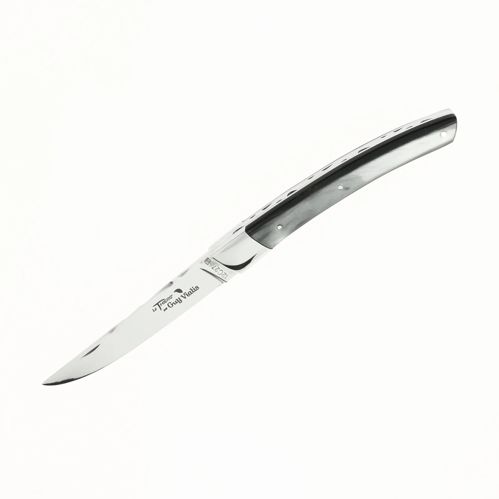Guy Vialis Le Thiers Folding knife mirror polish, Black acrylic, full handle, without corkscrew, 11 cm handle