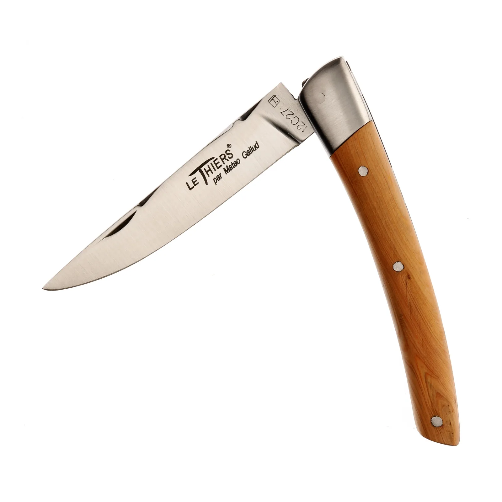 Guy Vialis Le Thiers Folding knife brushed, Cade wood, front top bolster, without corkscrew, 11 cm handle