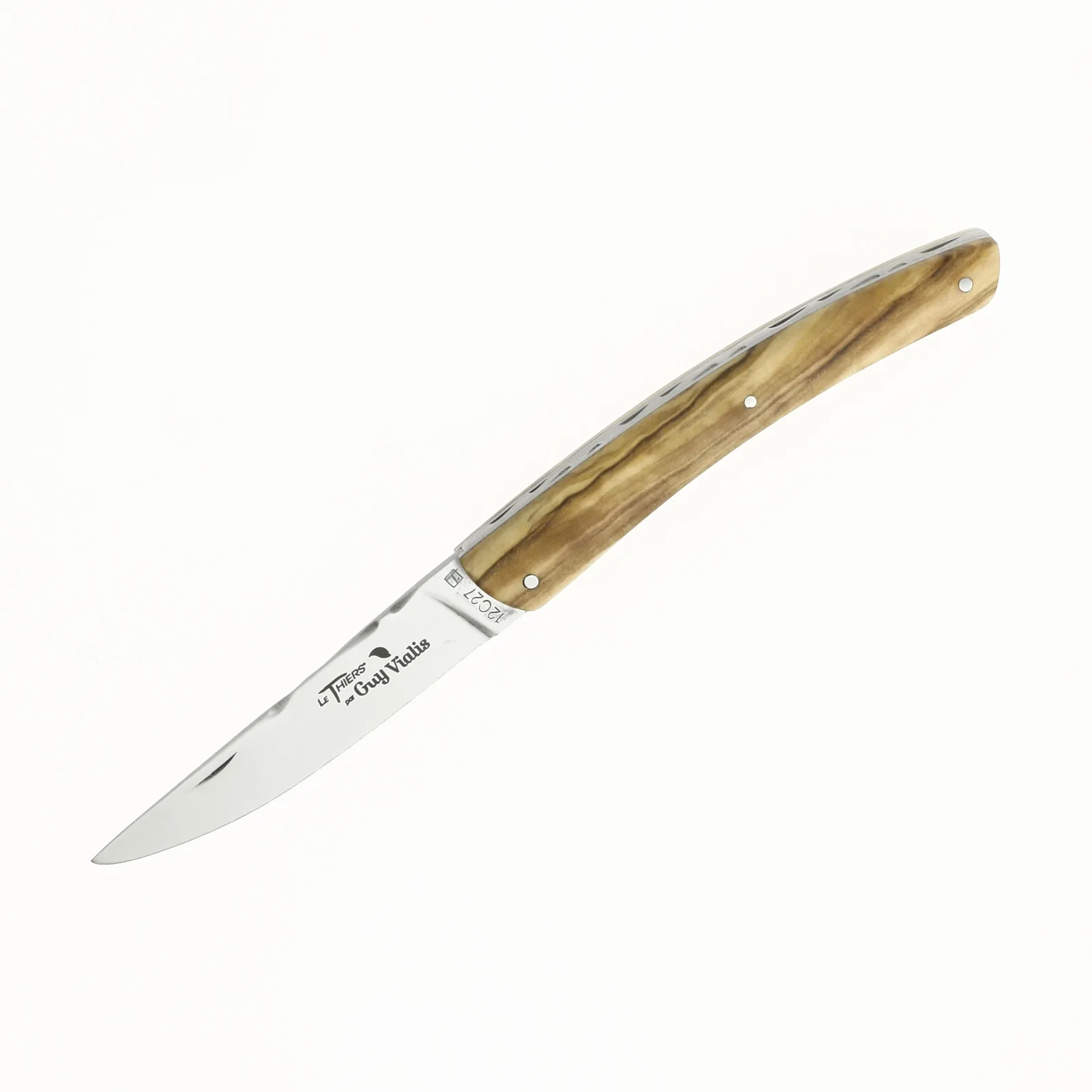 Guy Vialis Le Thiers Folding knife brushed, Olive wood, full handle, without corkscrew, 11 cm handle