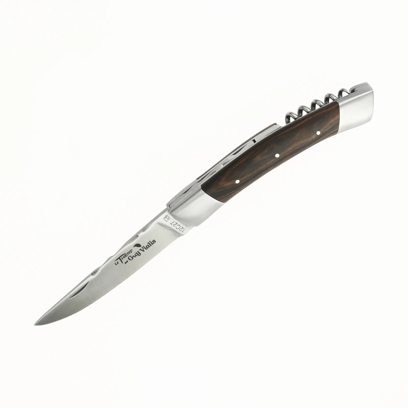 Guy Vialis Le Thiers Folding knife brushed, Kingwood, two bolsters, with corkscrew, 11 cm handle