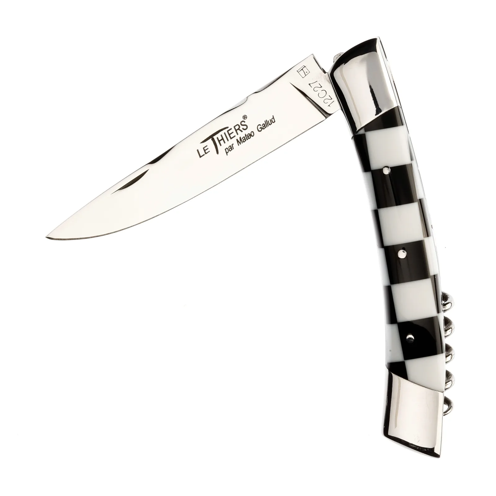 Guy Vialis Le Thiers Folding knife Mosaic pavement 11 cm with corkscrew 2 bolsters (mirror polish)