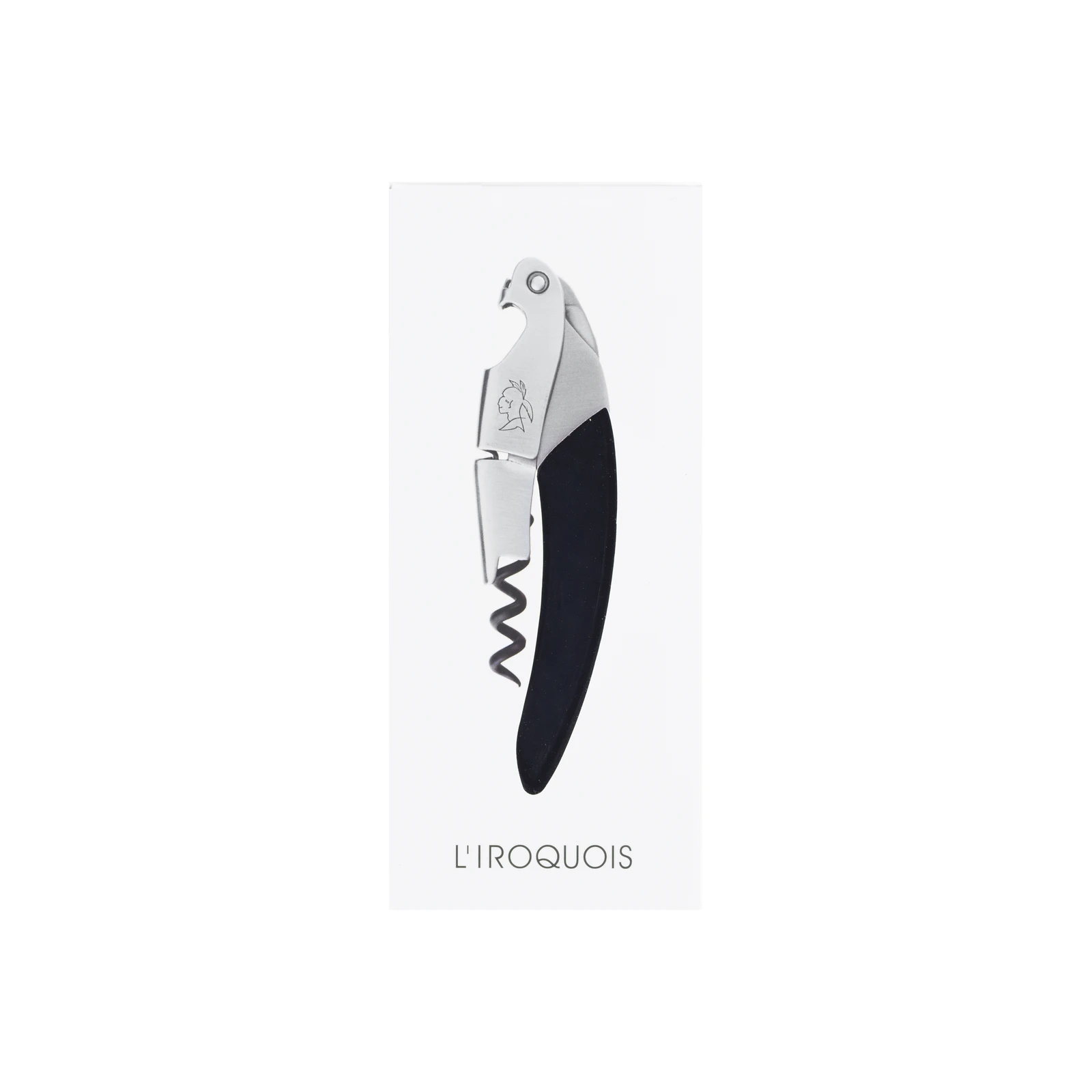 L'Iroquois corkscrew Black PLA with white box packaging