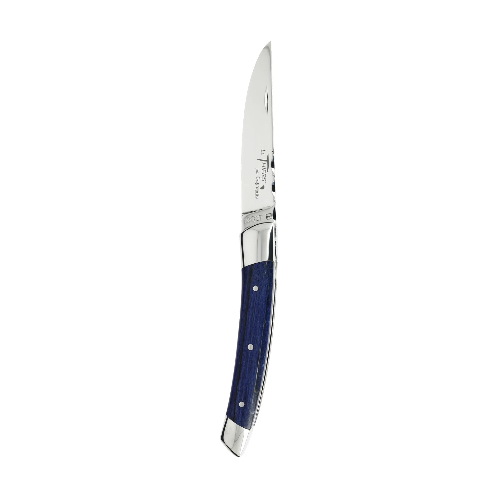 Guy Vialis Le Thiers Folding knife brushed, blue stabilized Beech wood, two bolsters, with corkscrew, 11 cm handle