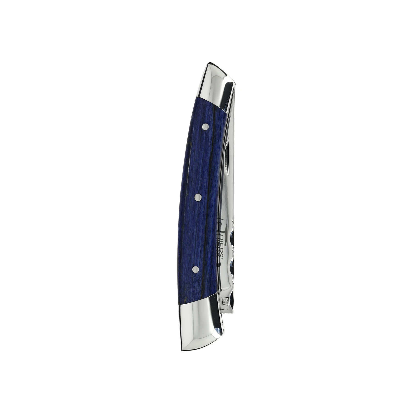 Guy Vialis Le Thiers Folding knife brushed, blue stabilized Beech wood, two bolsters, with corkscrew, 11 cm handle — 2